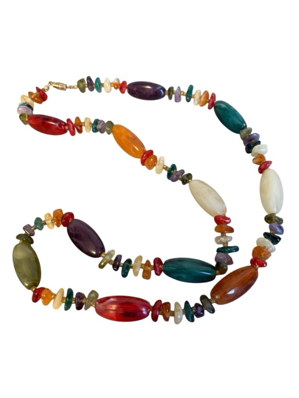 Retro Marbled Bead Necklace Vintage Acrylic Multi Colored 28”